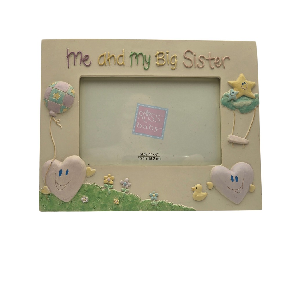 Russ Baby Me and My Big Sister Photo Frame 4x6 Resin Hand Painted Pastel 24361